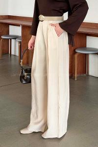 Cream Cotton Fabric High Waist Comfortable Pants