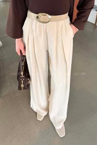 Cream Cotton Fabric High Waist Comfortable Pants