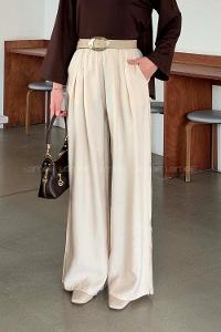 Cream Cotton Fabric High Waist Comfortable Pants