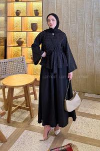 Lamelif Taşlı Bağlamalı Takım Siyah