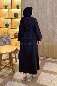 Lamelif Taşlı Bağlamalı Takım Siyah