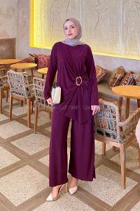 Lamelif Toka Detaylı Asimetrik Takım Patlıcan Moru