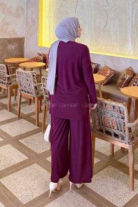 Lamelif Toka Detaylı Asimetrik Takım Patlıcan Moru