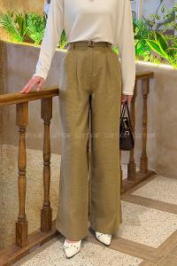 Lamelif Toka Detaylı Geniş Paça Pantolon Camel