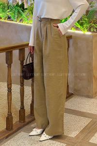 Lamelif Toka Detaylı Geniş Paça Pantolon Camel