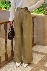 Lamelif Toka Detaylı Geniş Paça Pantolon Camel