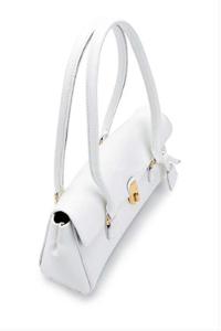 Lamelif Tokalı Deri Charmlı Yatay Klasik Omuz Çantası Beyaz