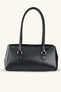 Lamelif Tokalı Deri Charmlı Yatay Klasik Omuz Çantası Siyah