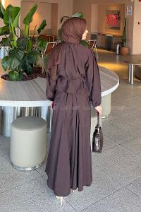 Lamelif Birit Düğme Detaylı Takım Acı Kahve