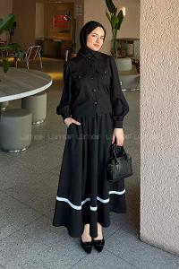 Lamelif Cep Detaylı Etekli Takım Siyah