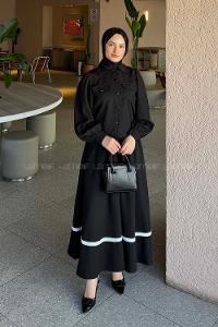 Lamelif Cep Detaylı Etekli Takım Siyah