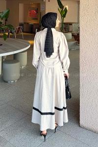 Lamelif Cep Detaylı Etekli Takım Taş Rengi