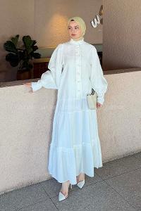 Lamelif Fırfır Detaylı Etekli Takım Beyaz