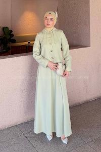 Lamelif Fiyonk Görünümlü Çift Yaka Takım Mint Yeşili