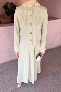 Lamelif Fiyonk Görünümlü Çift Yaka Takım Mint Yeşili