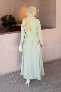 Lamelif Fiyonk Görünümlü Çift Yaka Takım Mint Yeşili