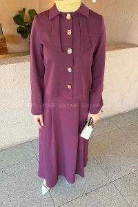 Lamelif Fiyonk Görünümlü Çift Yaka Takım Mürdüm