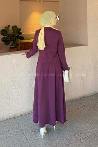 Lamelif Fiyonk Görünümlü Çift Yaka Takım Mürdüm