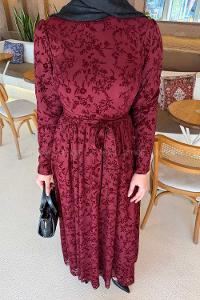 Lamelif Flok Model Elbise Bordo