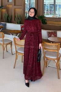 Lamelif Flok Model Elbise Bordo