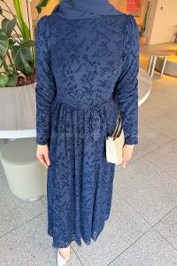 Navy Blue Crew Neck Cotton Dresess