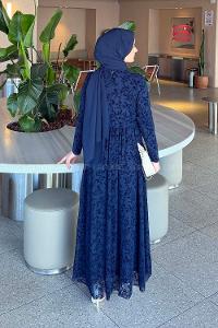 Navy Blue Crew Neck Cotton Dresess