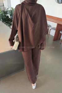Dark Brown Scarf Neck Long Arm Modal Regular Trousers Comfortable Suit