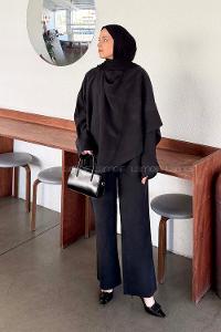 Black Scarf Neck Long Arm Modal Regular Trousers Comfortable Suit