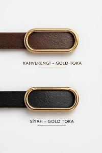 Lamelif Kadın 2 li Ithal Oval Gold Tokalı Ince Kemer, Pantolon Kemeri, Gömlek Kemeri, Ceket Kemeri