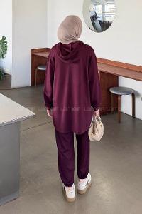 Lamelif Kapüşonlu Kanguru Cep İkili Takım Bordo