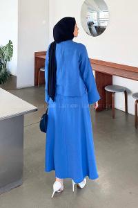 Lamelif Kol Biye Detaylı Takım Saks Mavisi