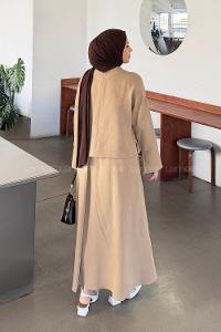 Mink Crew Neck Long Arm Linen Flared Skirt Suit