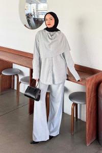 Gray Shirt Collar Long Arm Viscose Fabric Regular Trousers Material Suit