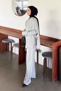 Gray Shirt Collar Long Arm Viscose Fabric Regular Trousers Material Suit