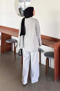 Gray Shirt Collar Long Arm Viscose Fabric Regular Trousers Material Suit