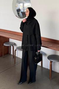 Black Shirt Collar Long Arm Viscose Fabric Regular Trousers Material Suit