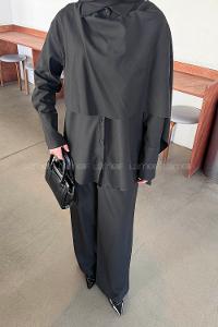 Black Shirt Collar Long Arm Viscose Fabric Regular Trousers Material Suit