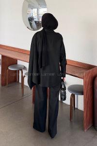 Black Shirt Collar Long Arm Viscose Fabric Regular Trousers Material Suit