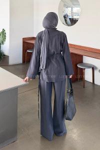 Anthracite Pool Neck Long Arm Modal Regular Trousers Comfortable Suit