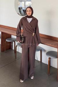 Brown Pool Neck Long Arm Modal Regular Trousers Comfortable Suit