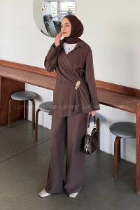 Brown Pool Neck Long Arm Modal Regular Trousers Comfortable Suit