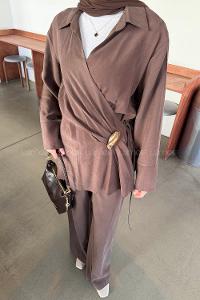Brown Pool Neck Long Arm Modal Regular Trousers Comfortable Suit