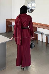 Lamelif Şal Detaylı Kemerli Takım Bordo