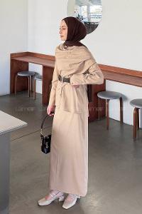 Mink Shirt Collar Long Arm Polyester Straight Skirt Suit
