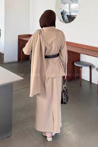 Mink Shirt Collar Long Arm Polyester Straight Skirt Suit