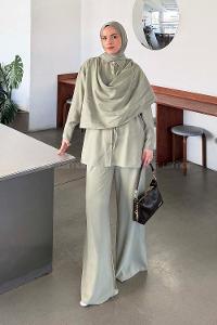 Plum Green Shirt Collar Long Arm Viscose Fabric Regular Trousers Comfortable Suit