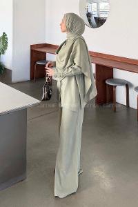 Plum Green Shirt Collar Long Arm Viscose Fabric Regular Trousers Comfortable Suit