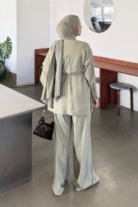 Plum Green Shirt Collar Long Arm Viscose Fabric Regular Trousers Comfortable Suit
