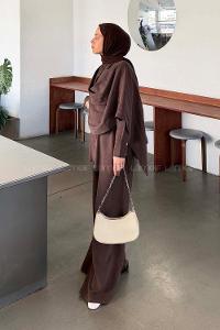 Brown Shirt Collar Long Arm Viscose Fabric Regular Trousers Comfortable Suit