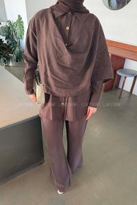 Brown Shirt Collar Long Arm Viscose Fabric Regular Trousers Comfortable Suit